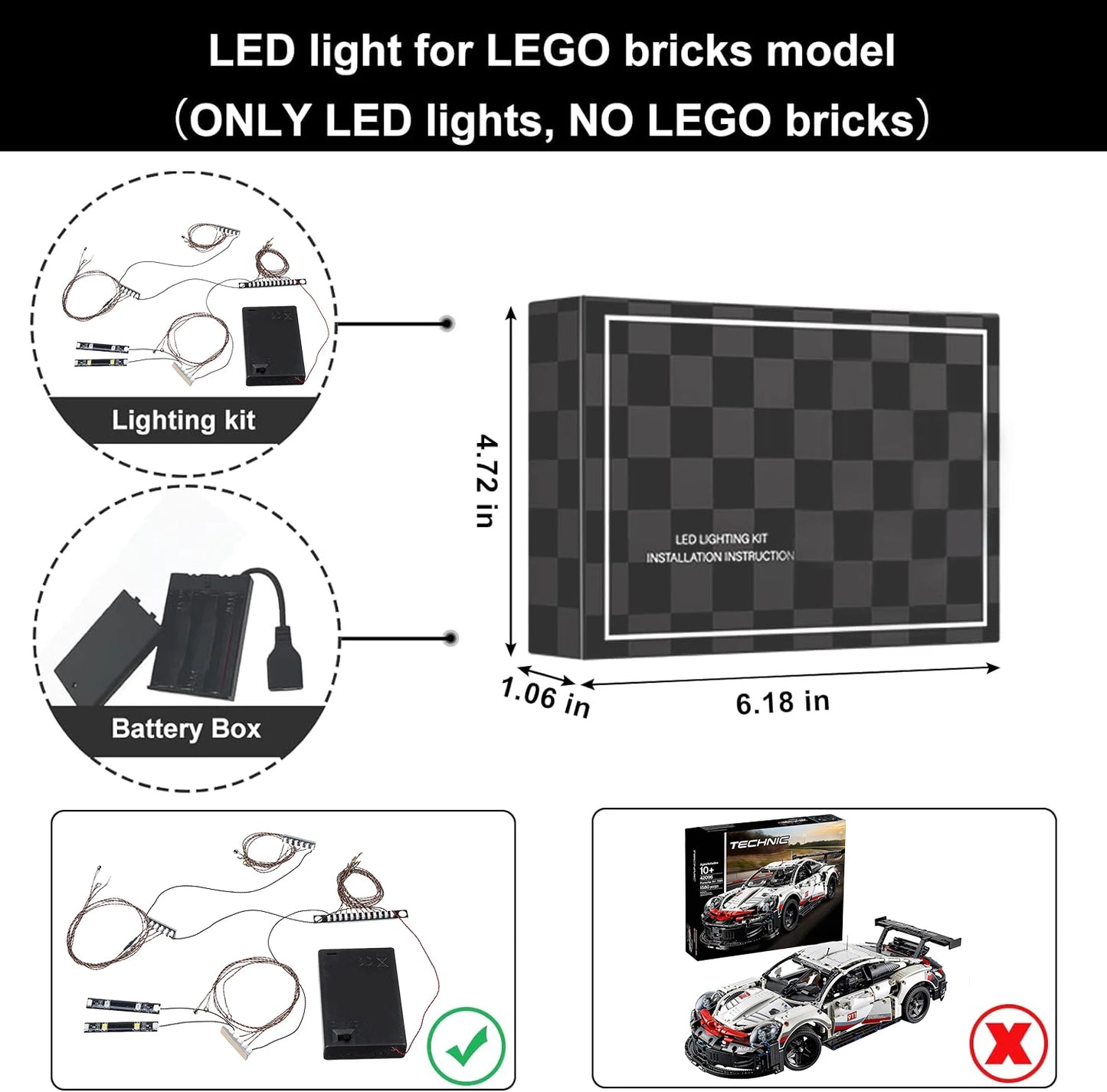 Porsche 911 RSR  5v LED Light For Lego Technic