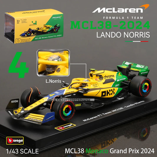 F1 Mclaren MCL38 Monaco Grand Prix Alloy Car Miniature Diecast Model #4 Lando Norris